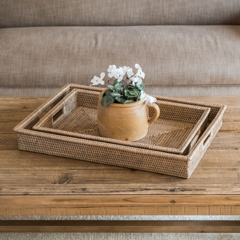 Rattan Wicker Artisan Tray Roll Top - Natural Nude Wash