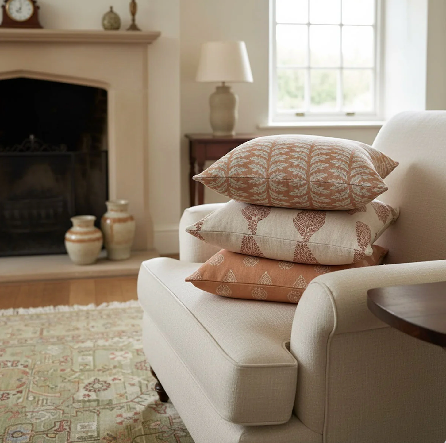 Linen cushions in Vintage Green and White
