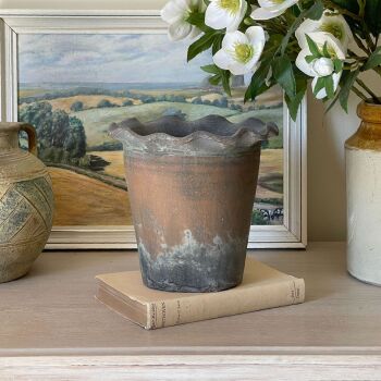 Antiqued Terracotta Style Pie Crust Long Tom Plant Pot - 17.5 cm H