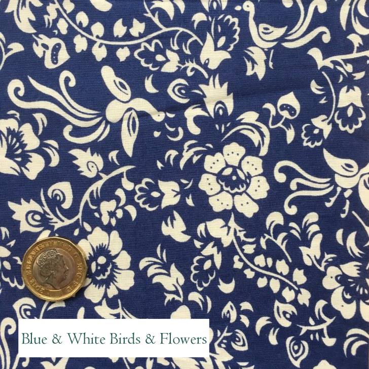 Blue & White Birds and Flowers Fabric, V-Eco Home