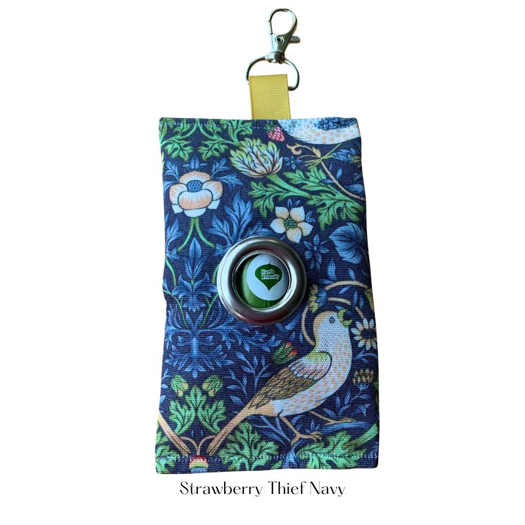 Poo Bag Pouch -WILLIAM MORRIS - Strawberry Thief. (navy) - water-repellent canvas