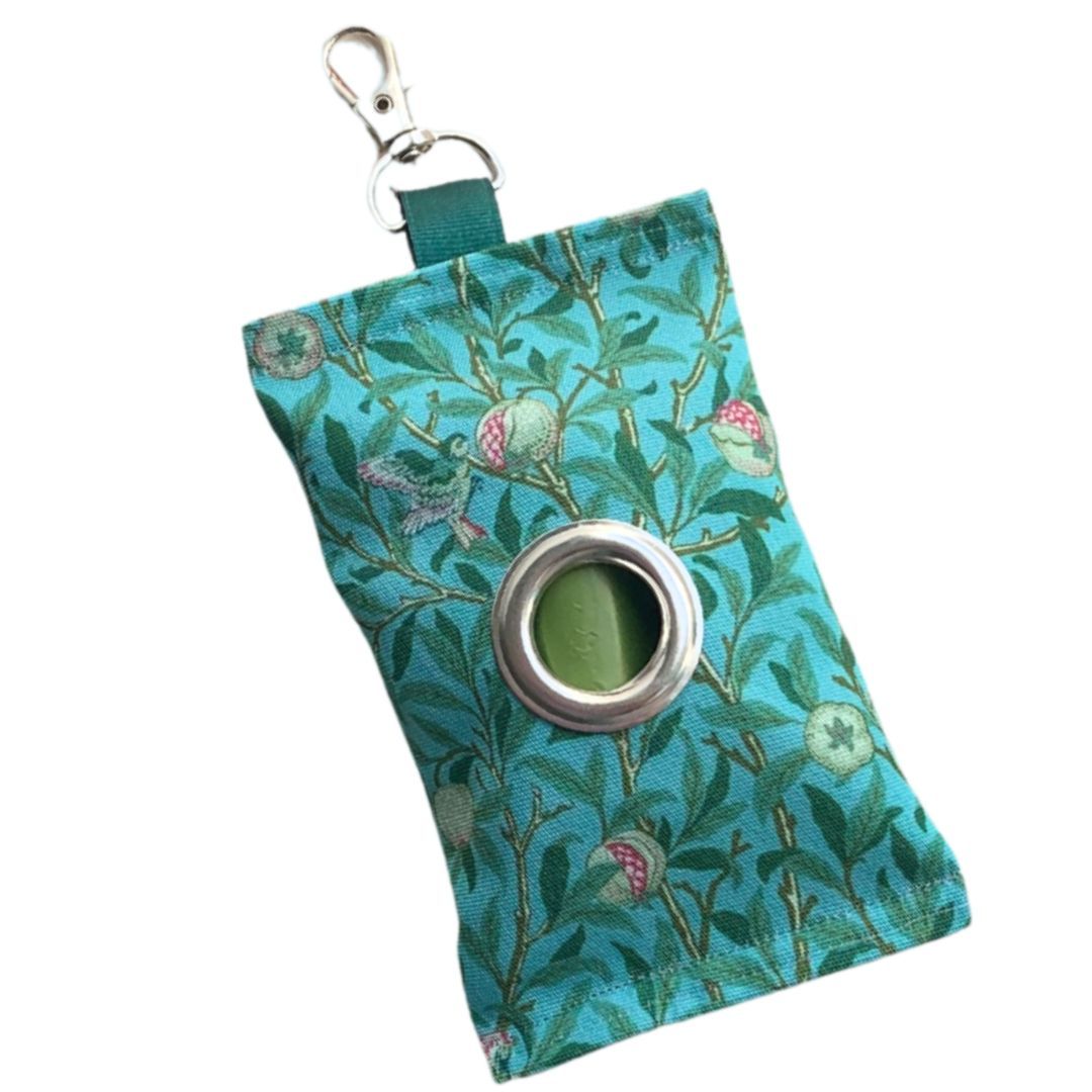 Poo Bag Pouch - WILLIAM MORRIS - Bird and Pomegranate (duck egg) - water-repellent canvas
