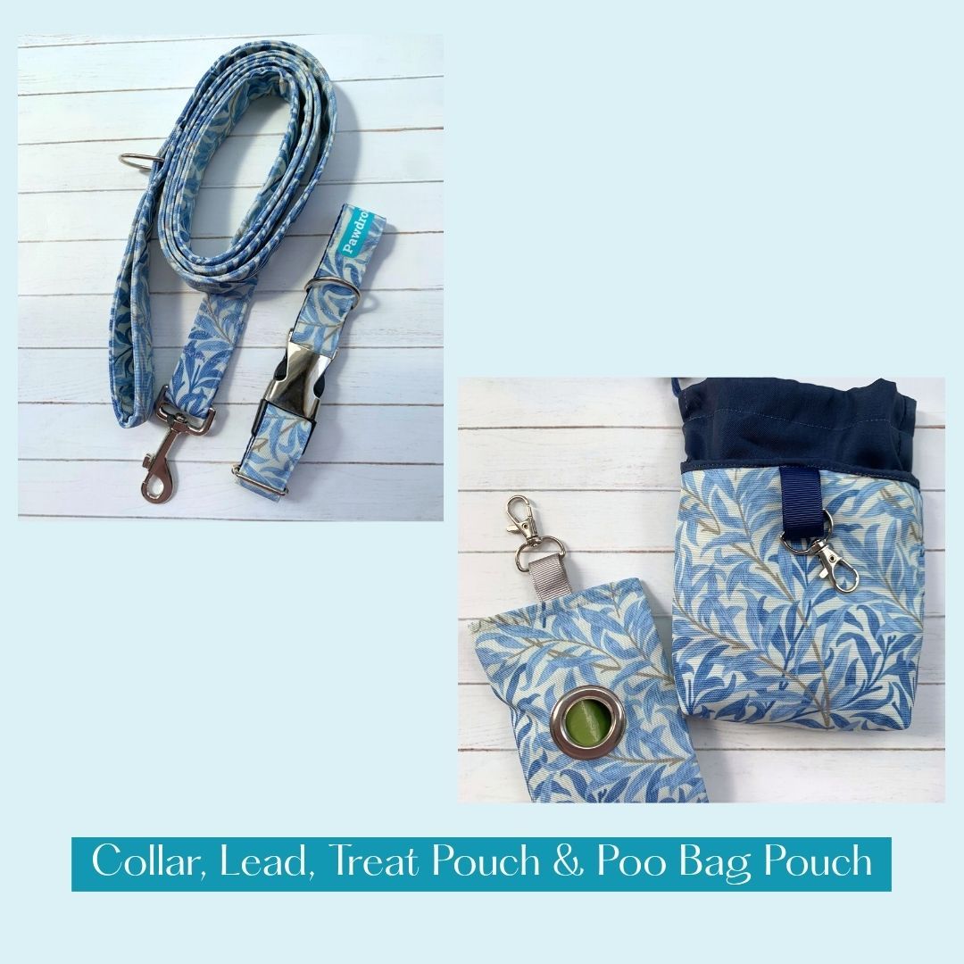 COLLAR, LEAD, POO BAG POUCH & TREAT POUCH - Willow Bough - Sea Breeze