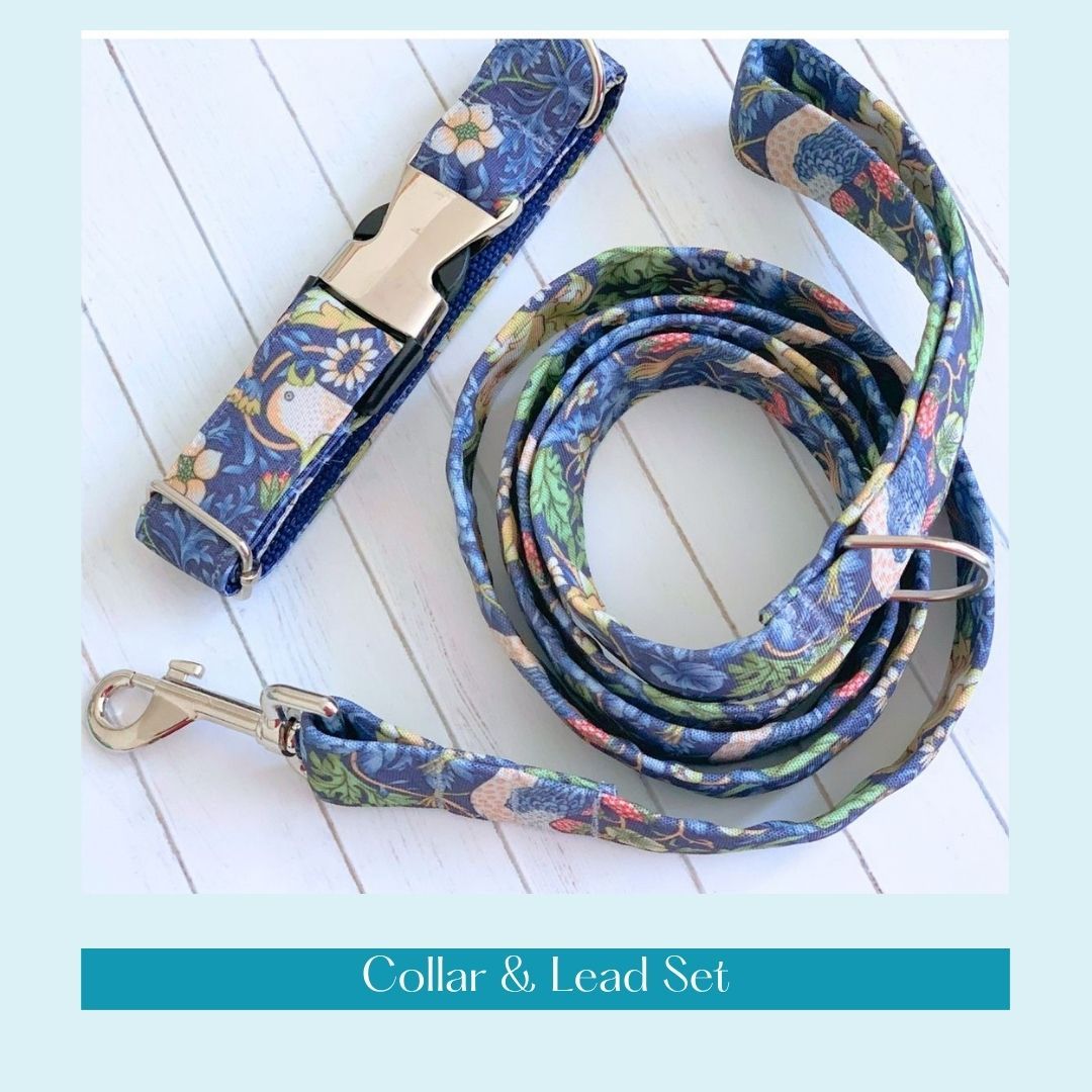 COLLAR & LEAD - Strawberry Thief, Navy