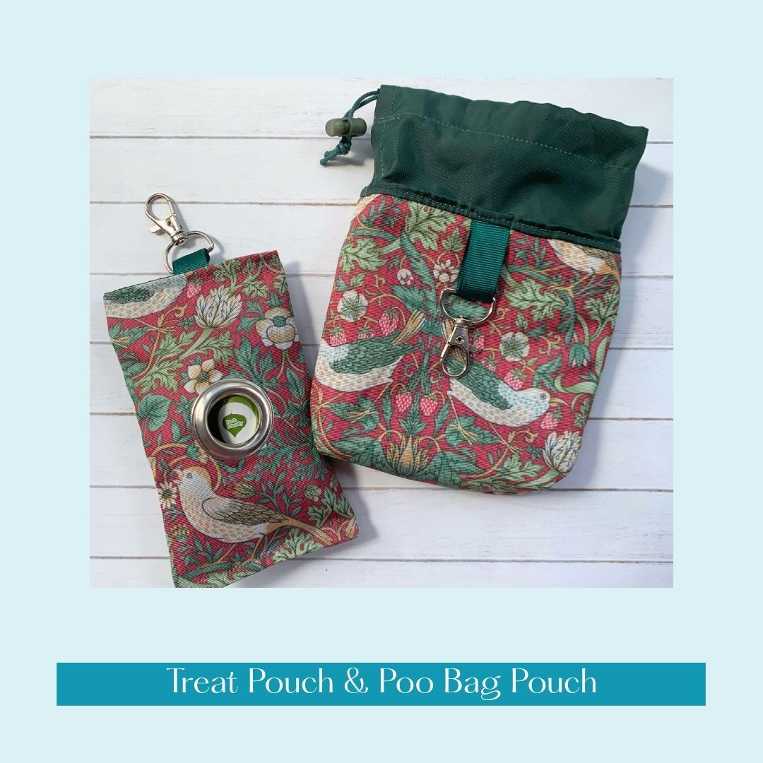 TREAT POUCH & POO BAG POUCH  - Strawberry Thief - Crimson