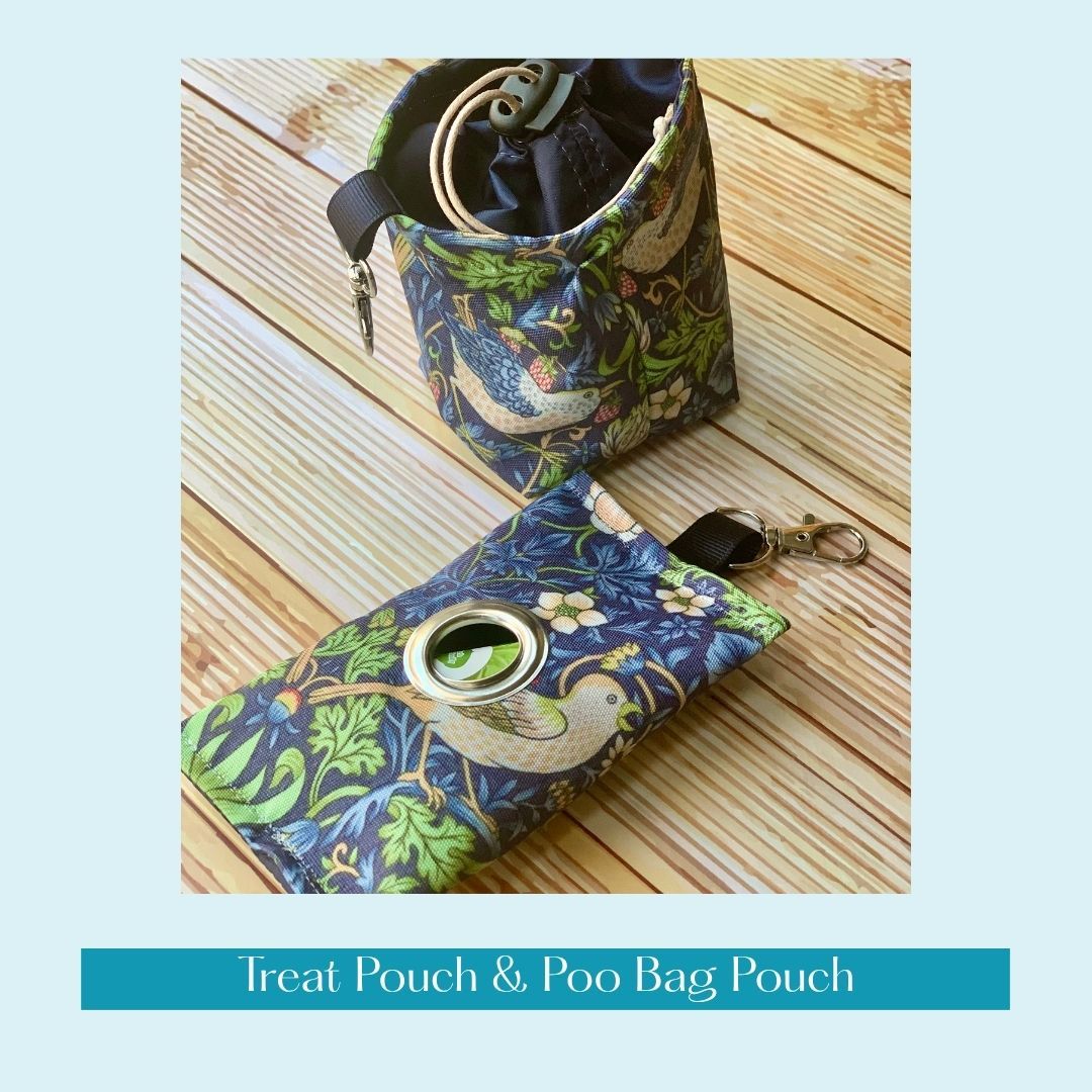 TREAT POUCH & POO BAG POUCH  - Strawberry Thief - Navy