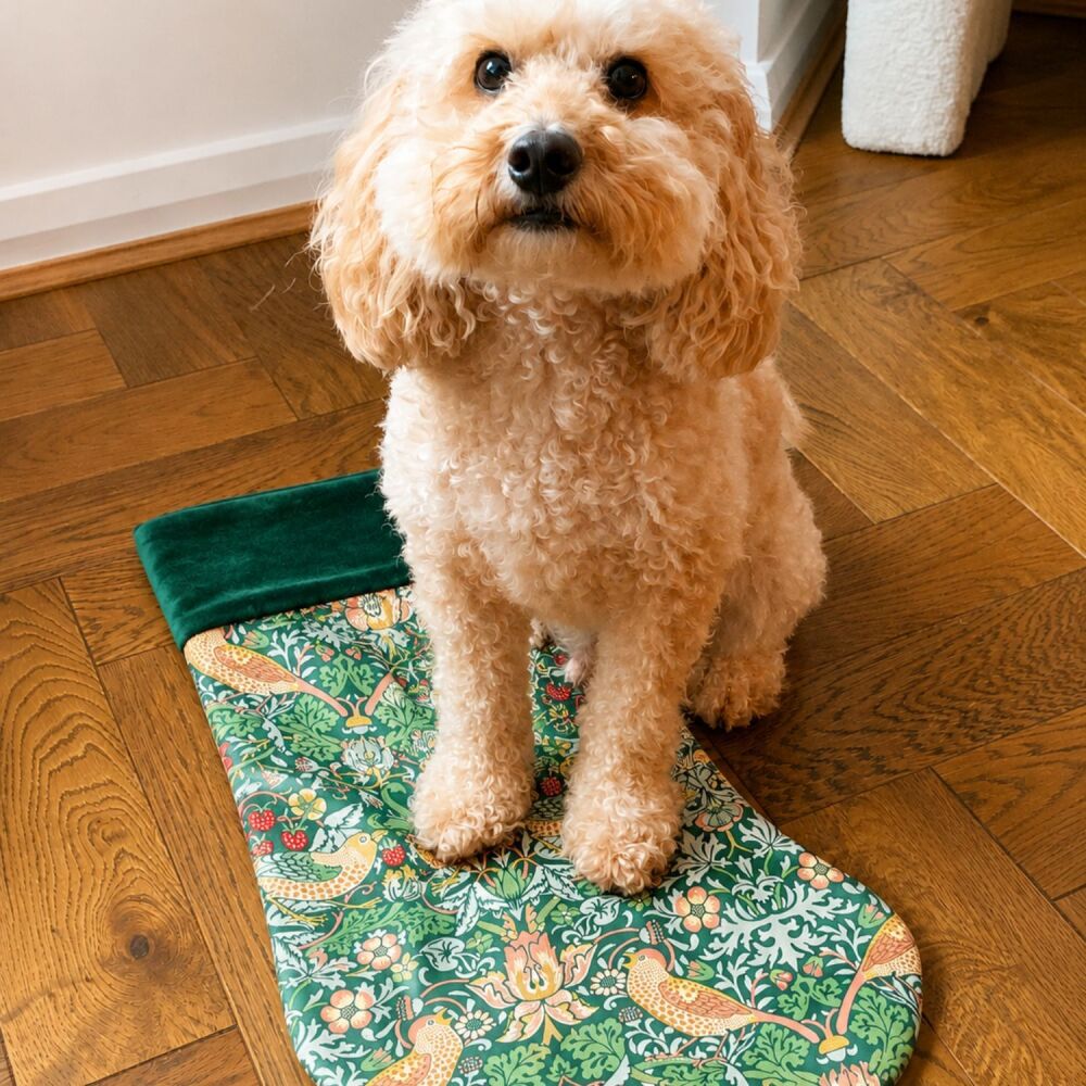 .Christmas Stocking Full Velvet &ndash; William Morris Strawberry Thief &ndash; Forest | Handmade Christmas Stocking for Dogs & Humans