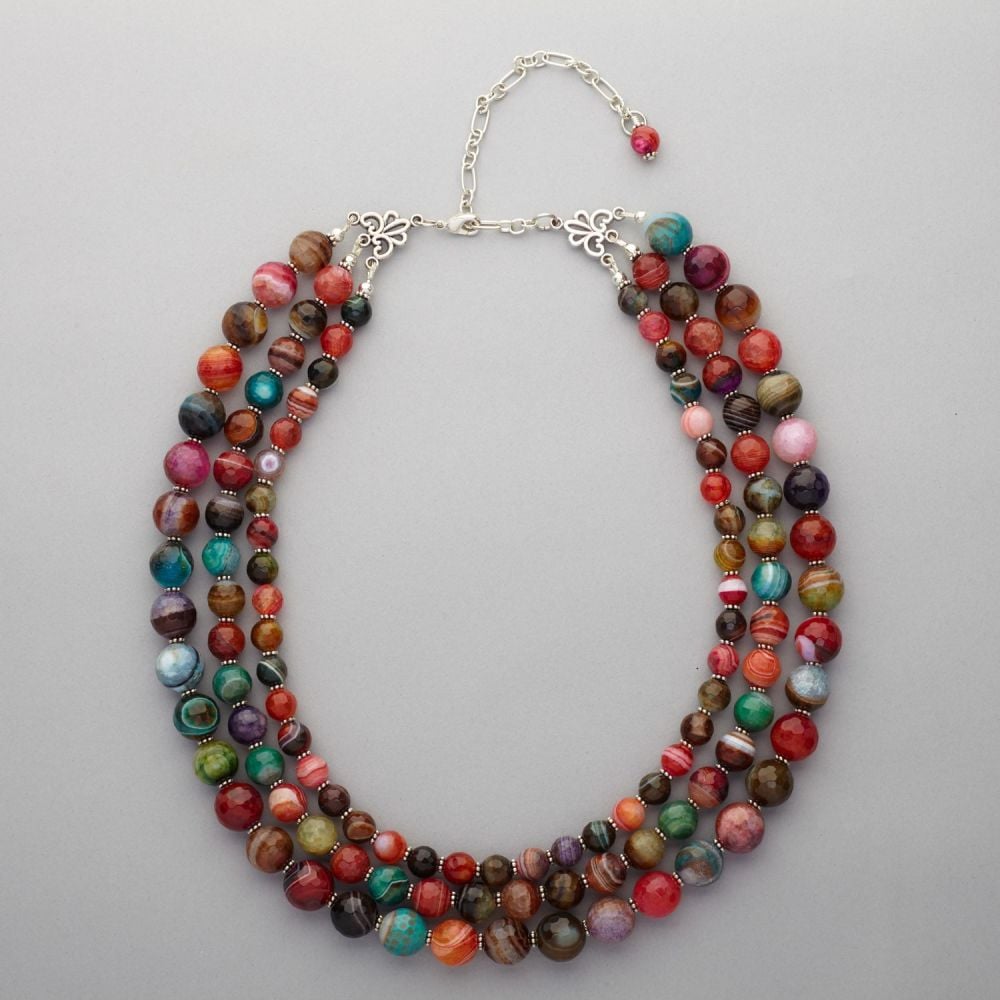 Necklace - Faceted Agated, Three Strand