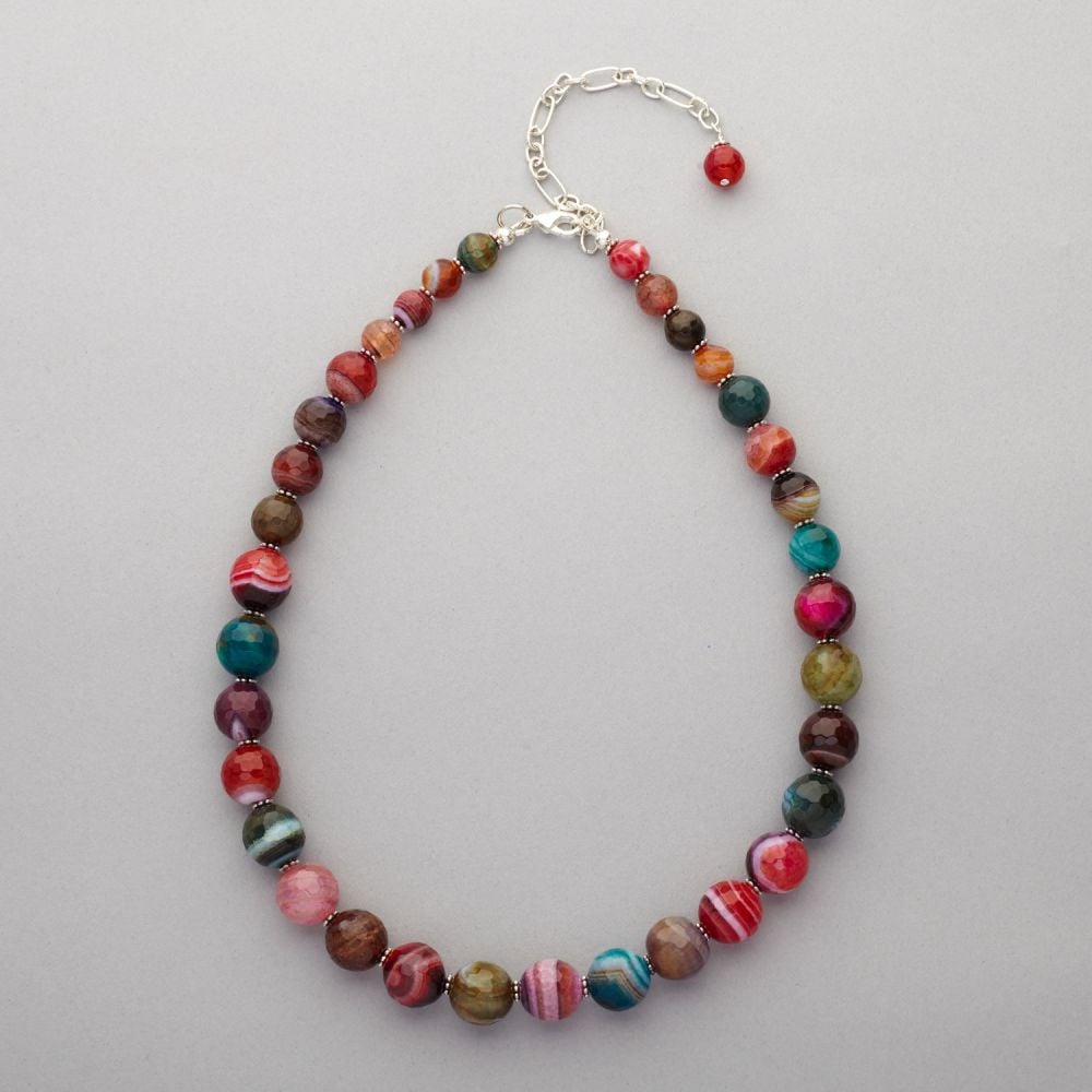 Necklace - Faceted Agated, single strand,