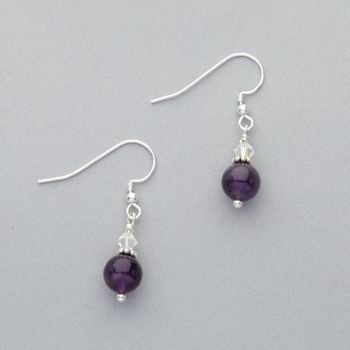 Earrings - Amethyst  with Swarovski Crystal - Sterling Silver 