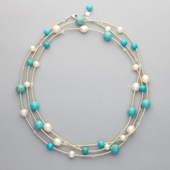 Necklace - Turquoise, fresh water pearls and Swarovski crystals