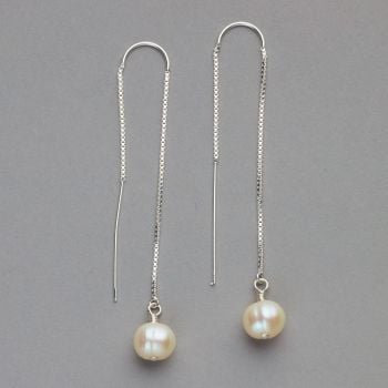 Earrings - Threader Style with Fresh Water Pearls 