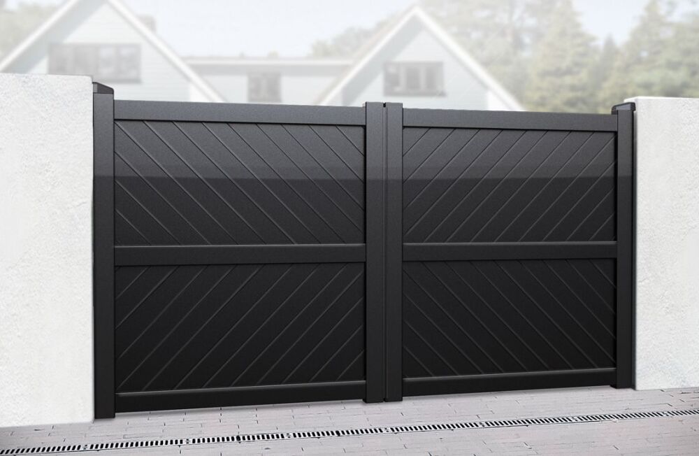 York Gates aluminium double gates diagonal boards