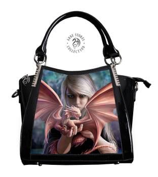 3D Lenticular Black PVC Handbag Dragonkin - Anne Stokes
