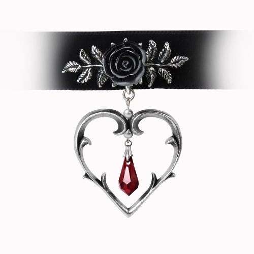 Wounded Love - Black Rose and Heart Choker