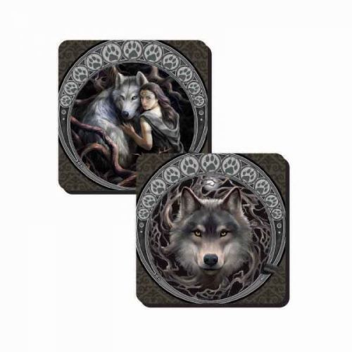 Set of 2 Wolf Coasters - Night Forest and Soul Bond - Anne Stokes