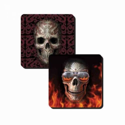 Set of 2 Skull Coasters - Hellfire and Oriental Skull - Anne Stokes