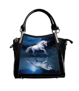 Moonlight Unicorn - 3D Lenticular Black PVC Handbag  - Anne Stokes