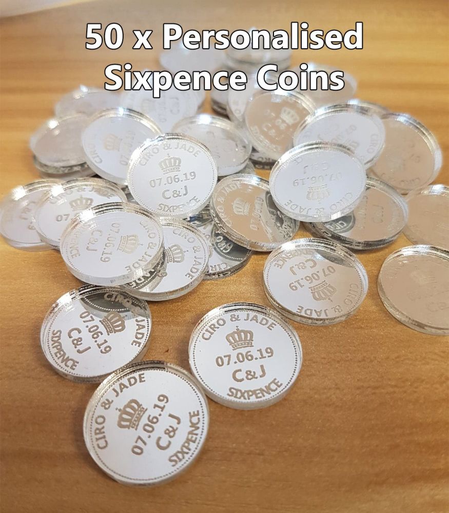 50 x Sixpence Coins (Wood or Acrylic)