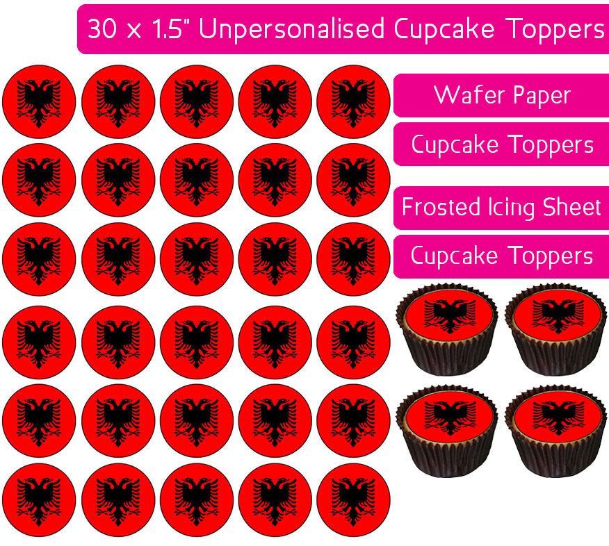 Albania Flag - 30 Cupcake Toppers