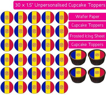 Andorra Flag - 30 Cupcake Toppers