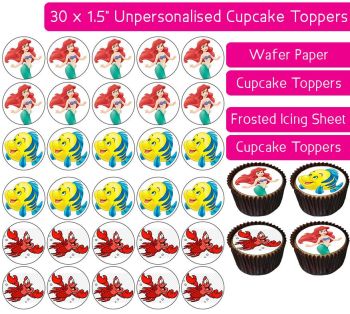 Ariel Mermaid - 30 Cupcake Toppers