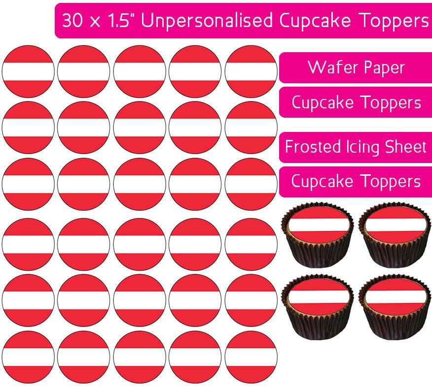 Austria Flag - 30 Cupcake Toppers