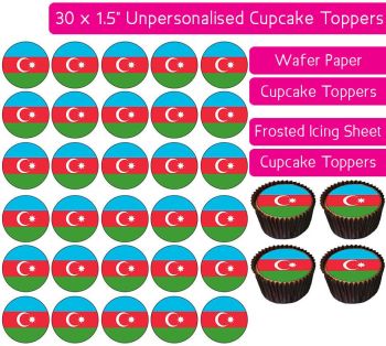Azerbaijan Flag - 30 Cupcake Toppers