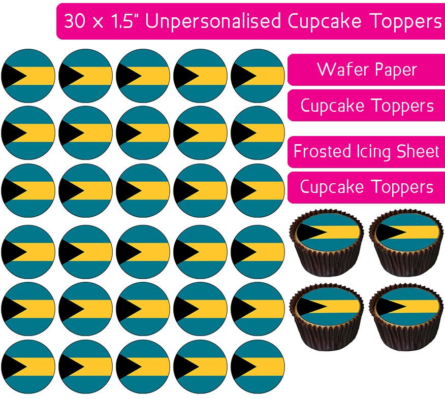 Bahamas Flag - 30 Cupcake Toppers