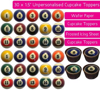 Billiard Balls - 30 Cupcake Toppers
