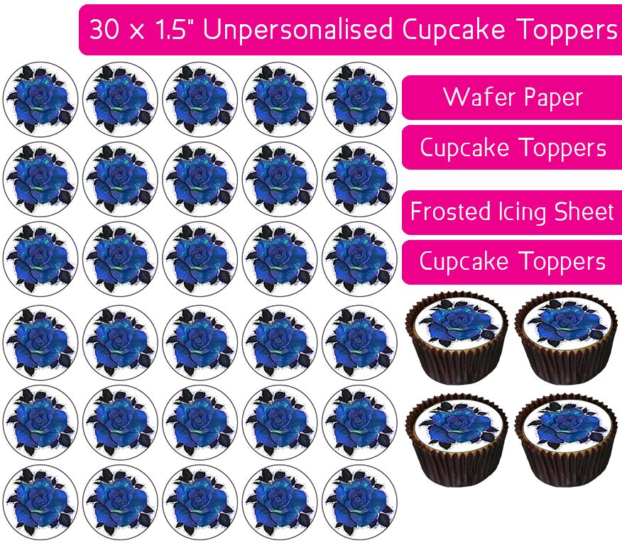 Blue Rose - 30 Cupcake Toppers