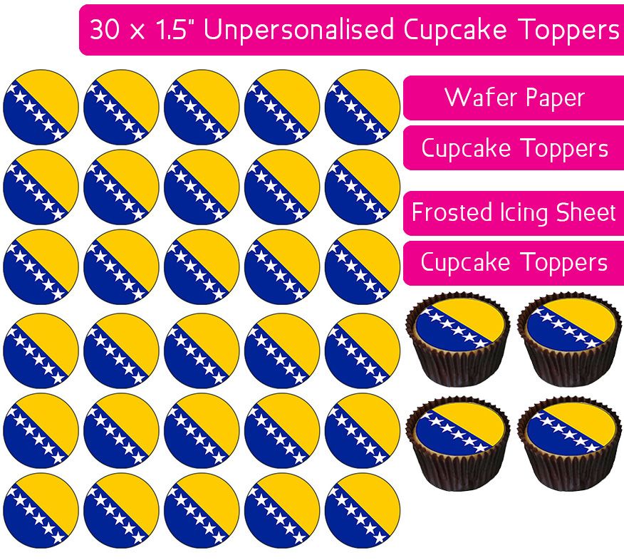 Bosnia & Herzegovina Flag - 30 Cupcake Toppers