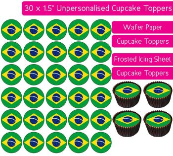 Brazil Flag - 30 Cupcake Toppers