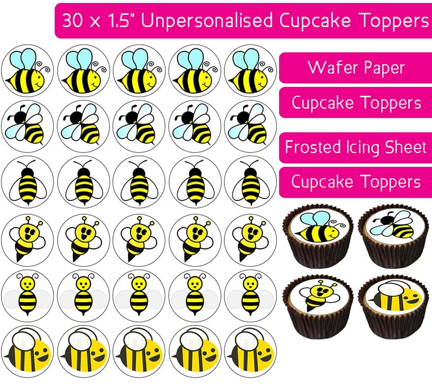 Bumble Bees - 30 Cupcake Toppers