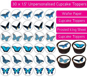 Butterflies Blue - 30 Cupcake Toppers