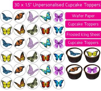 Butterflies Mixed - 30 Cupcake Toppers