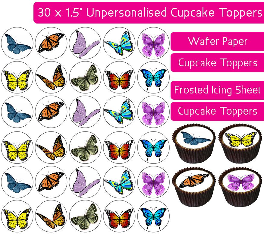Butterflies Mixed - 30 Cupcake Toppers