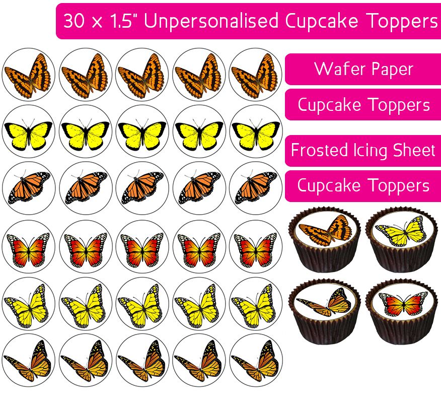 Butterflies Yellow/Orange - 30 Cupcake Toppers