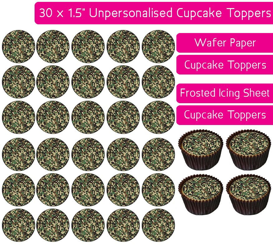 Camouflage Print - 30 Cupcake Toppers