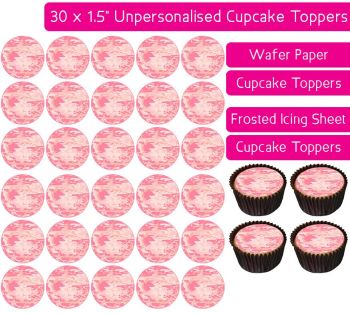 Camouflage Print - Pink - 30 Cupcake Toppers