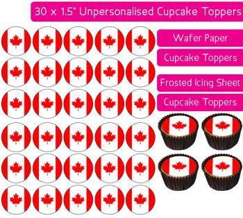 Canada Flag - 30 Cupcake Toppers