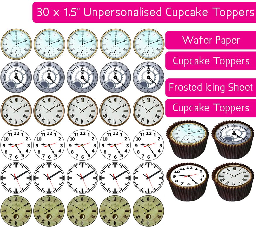 Clock Faces - 30 Cupcake Toppers