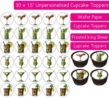 Cocktails - 30 Cupcake Toppers