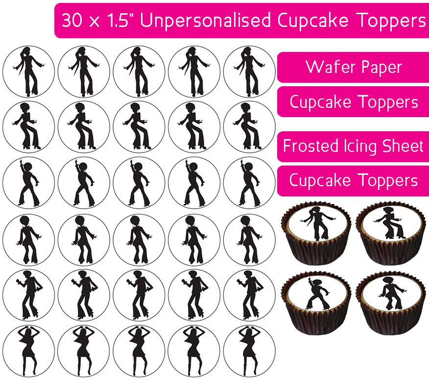 Disco Silhouettes - 30 Cupcake Toppers