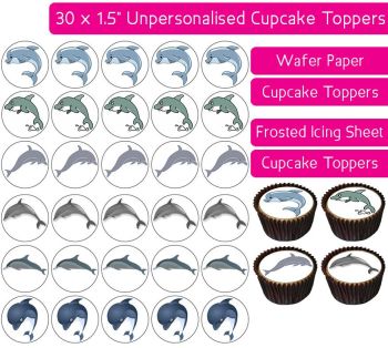 Dolphin Cartoon - 30 Cupcake Toppers
