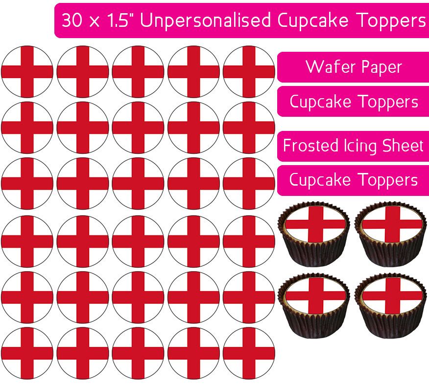 England Flag - 30 Cupcake Toppers