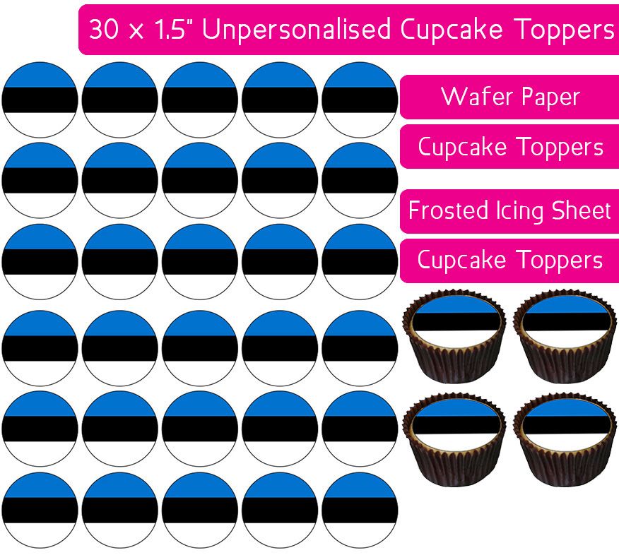 Estonia Flag - 30 Cupcake Toppers