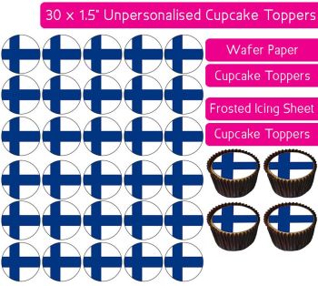 Finland Flag - 30 Cupcake Toppers