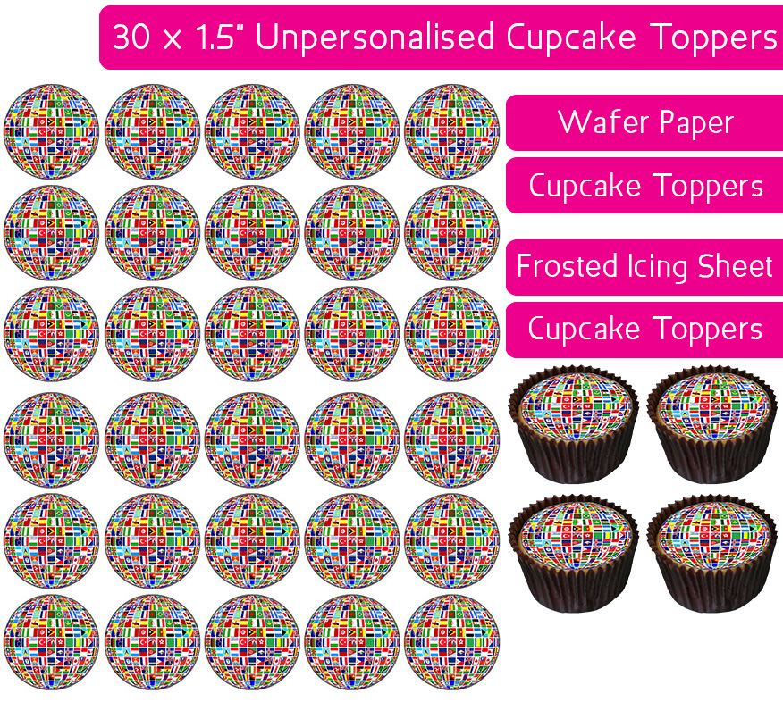 Flag Globe - 30 Cupcake Toppers