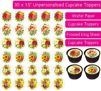 Flowers - 30 Cupcake Toppers
